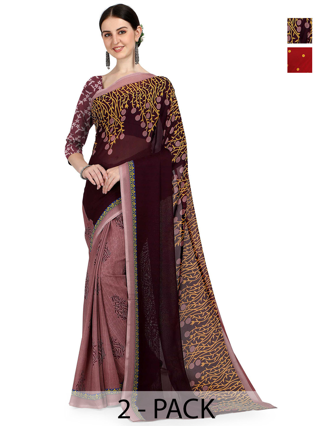 

ANAND SAREES Polka Dot 2-Piece Saree, Red