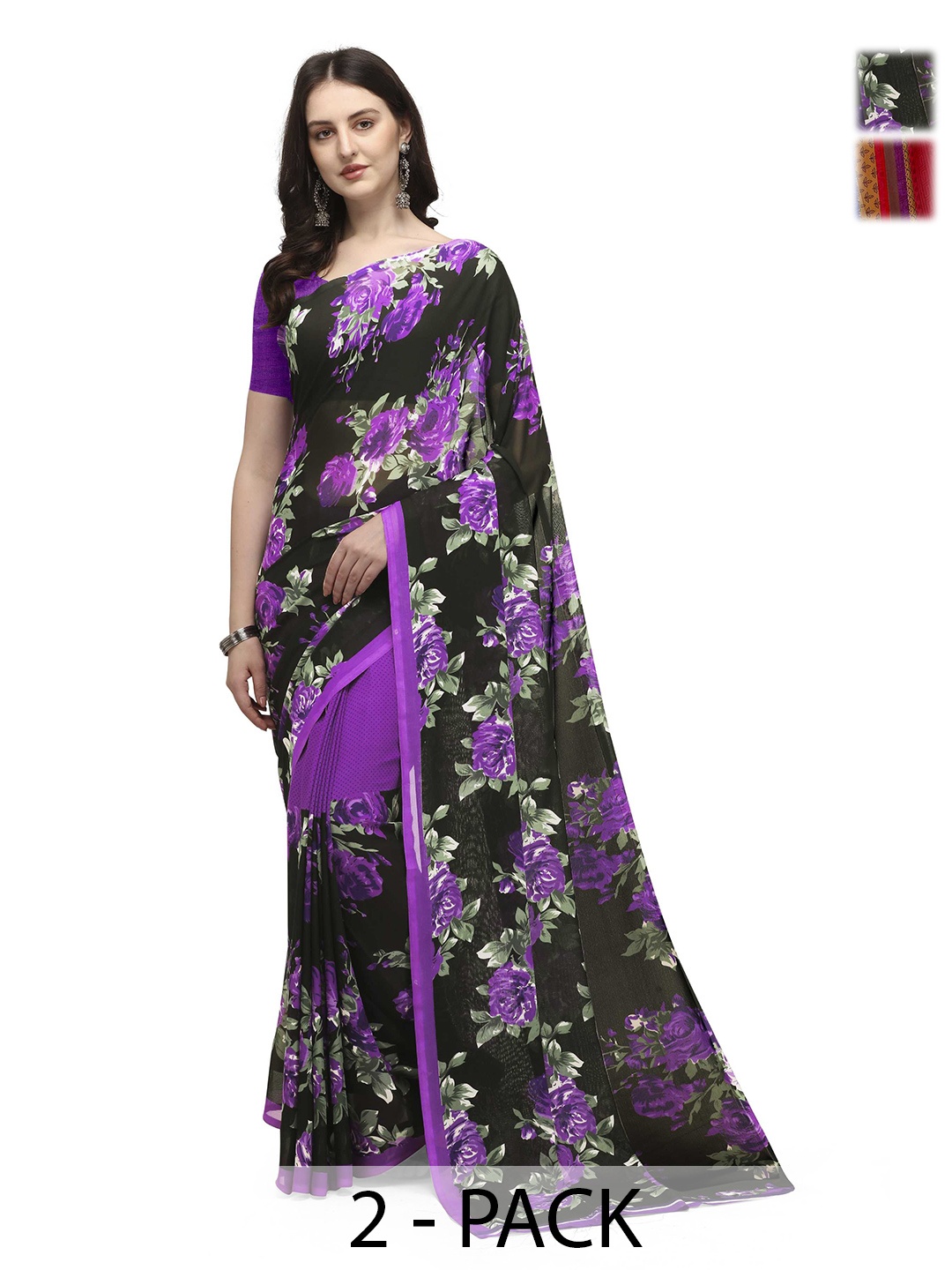 

ANAND SAREES Floral Saree Pack of 2, Purple