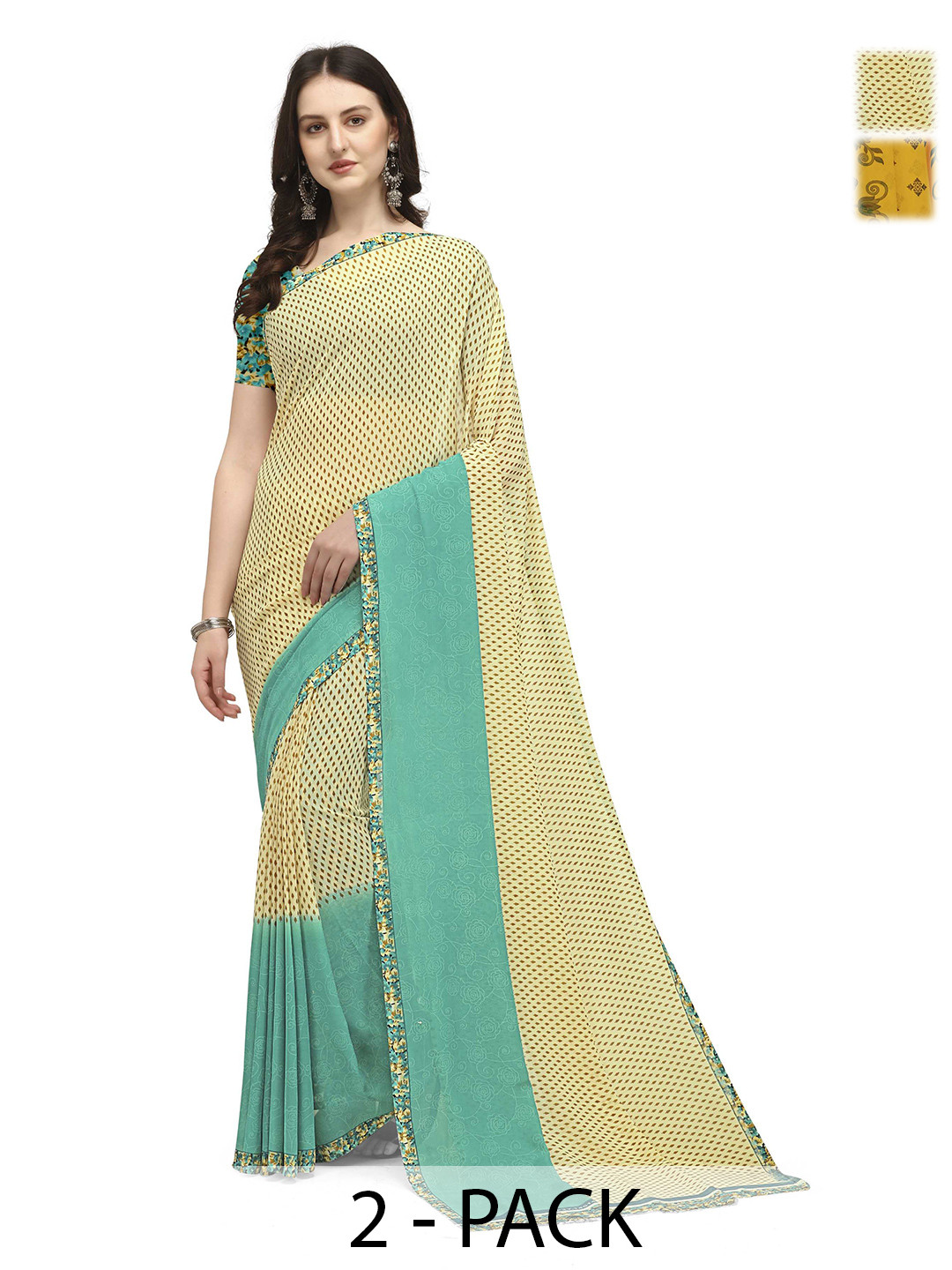 

ANAND SAREES Ethnic Motifs 2-Pack Saree, Green