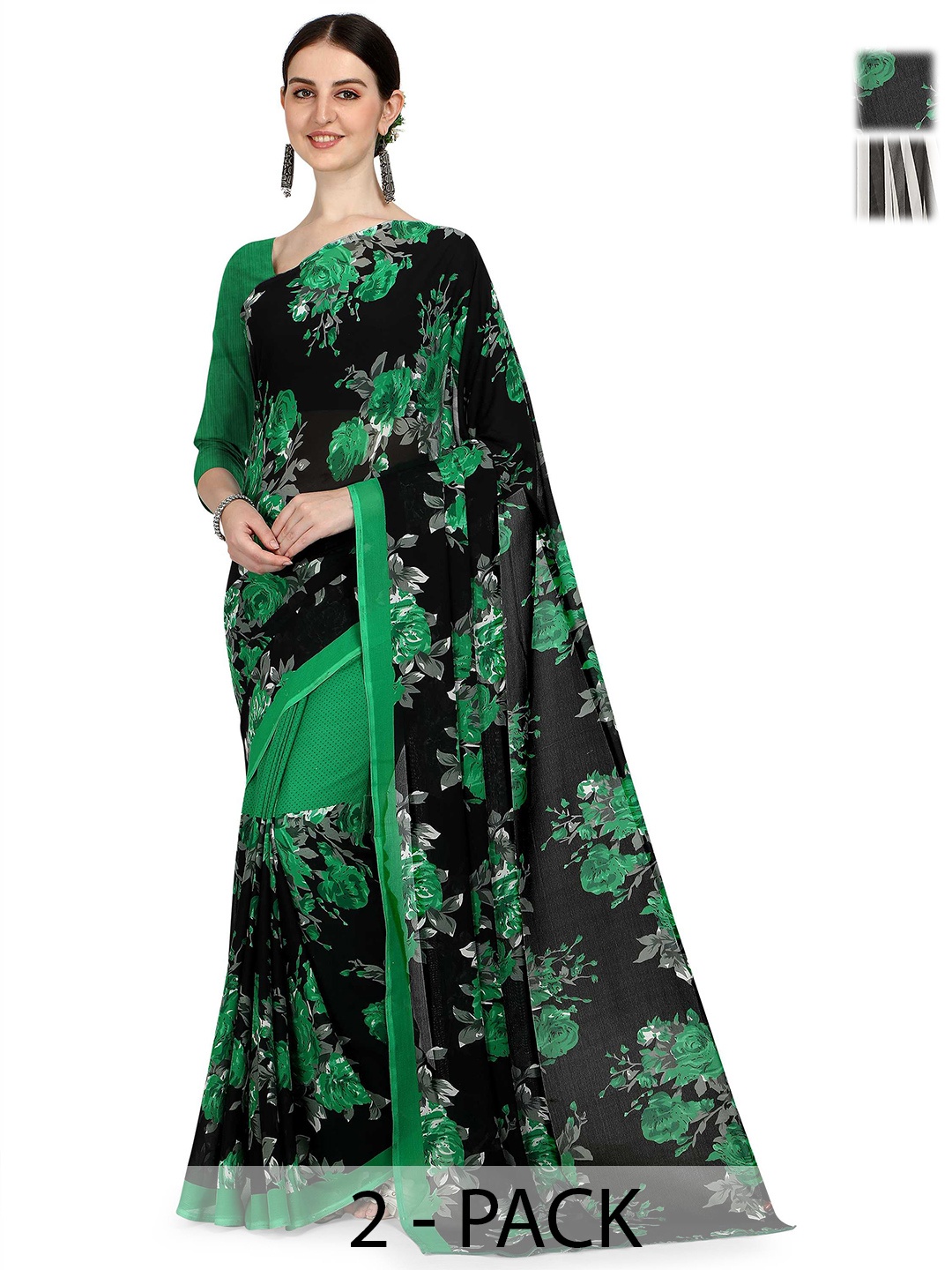 

ANAND SAREES Floral 2-Pack Saree, Green