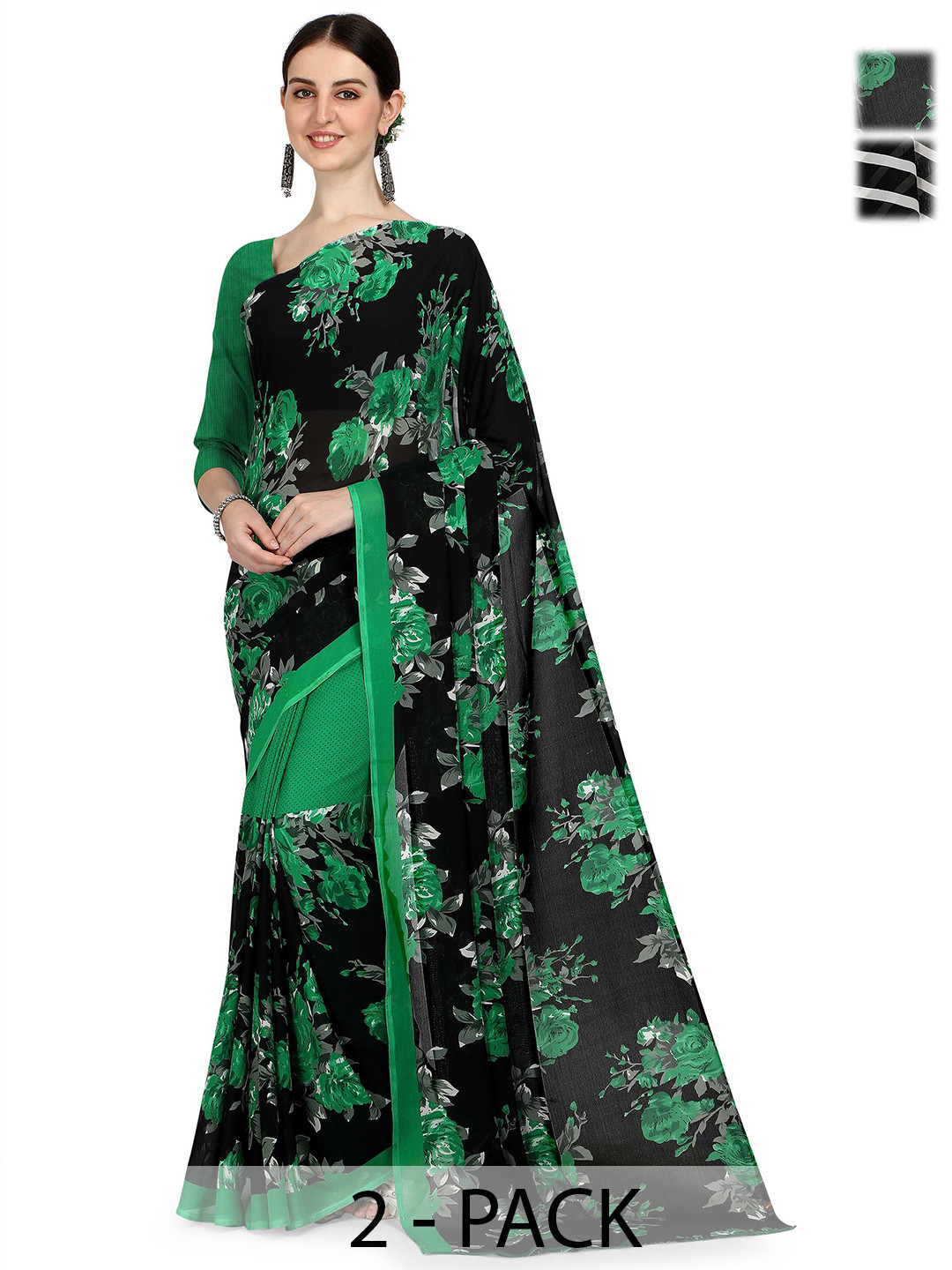 

ANAND SAREES Paxk Of 2 Floral Saree, Black