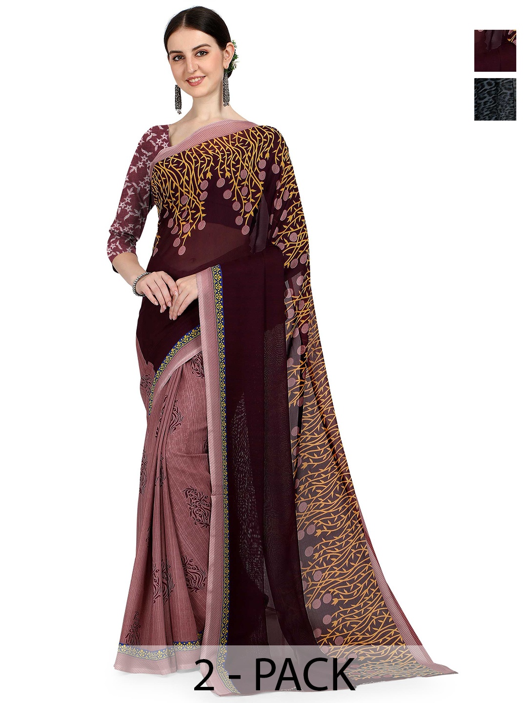 

ANAND SAREES Pack of 2 Floral Saree, Maroon