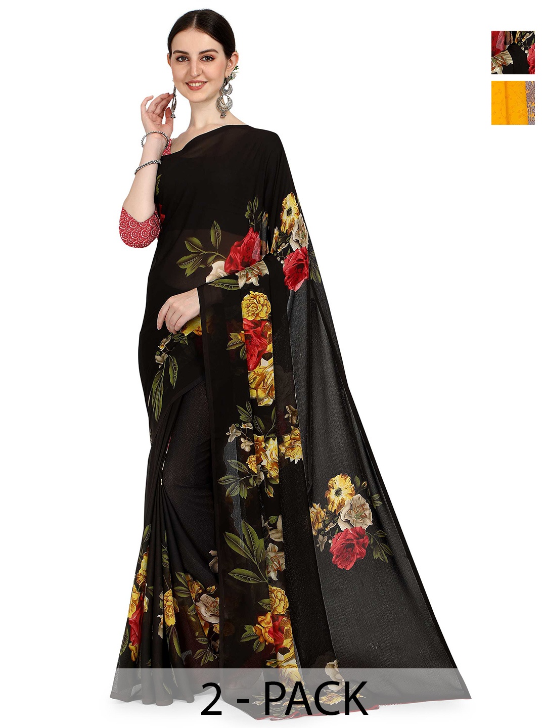 

ANAND SAREES Floral Poly Georgette Saree, Black