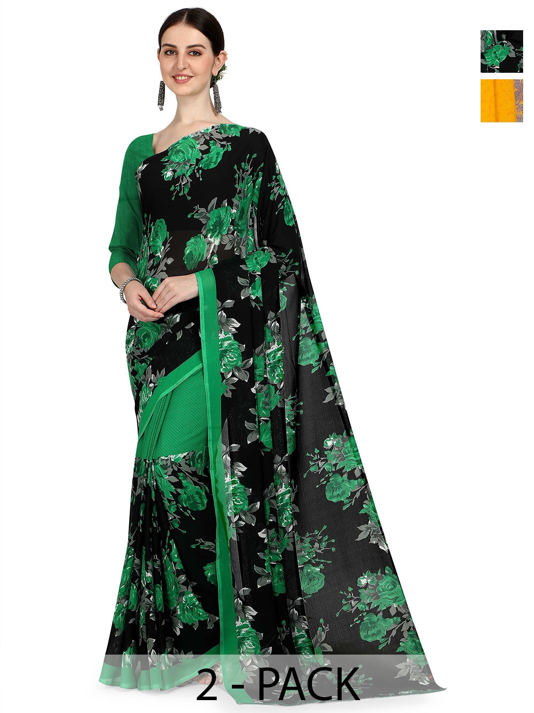 

ANAND SAREES Pack Of 2 Floral Saree, Black