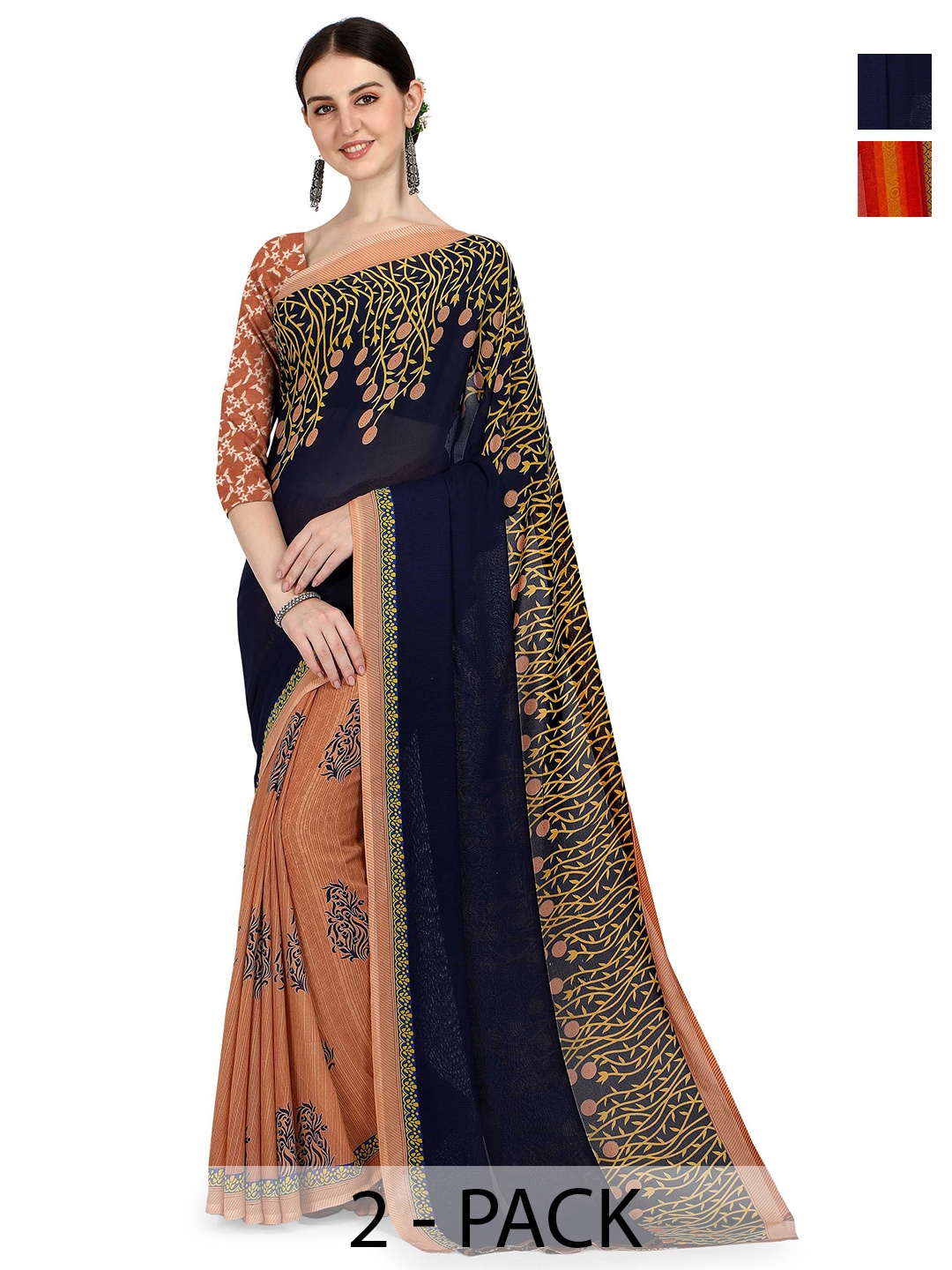 

ANAND SAREES Pack Of 2 Ethnic Motifs Saree, Blue