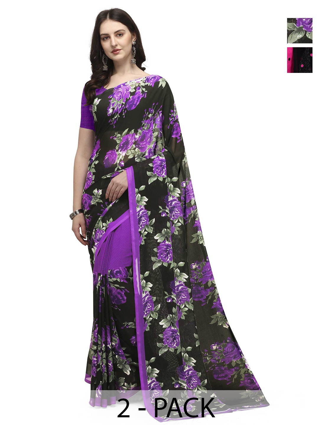 

ANAND SAREES Floral Saree Pack of 2, Black