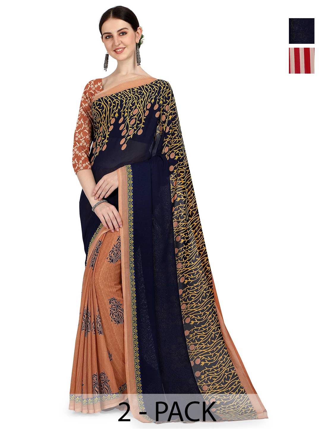 

ANAND SAREES Abstract 2-Pack Saree, Navy blue