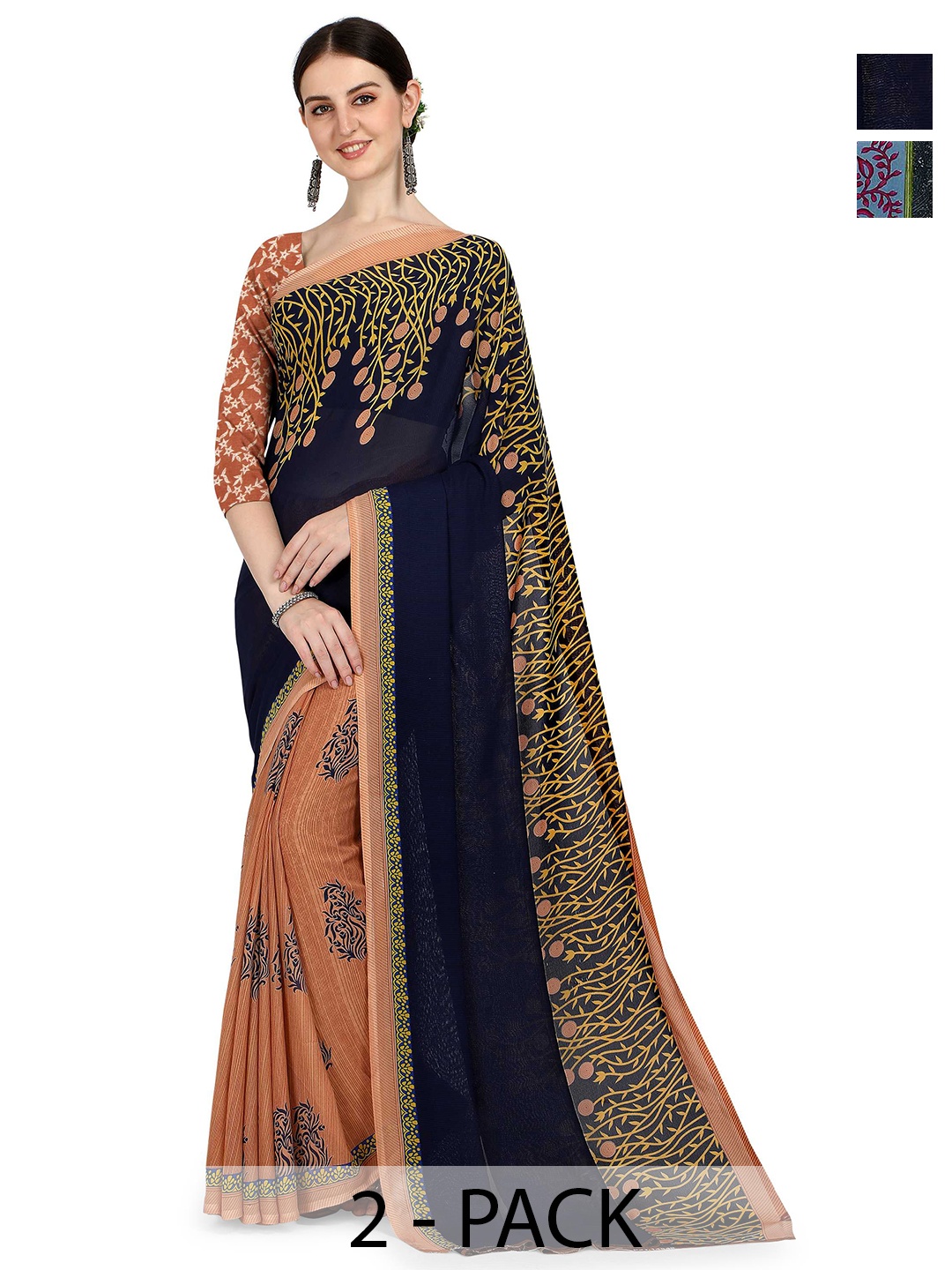 

ANAND SAREES Pack Of 2 Floral Saree, Grey