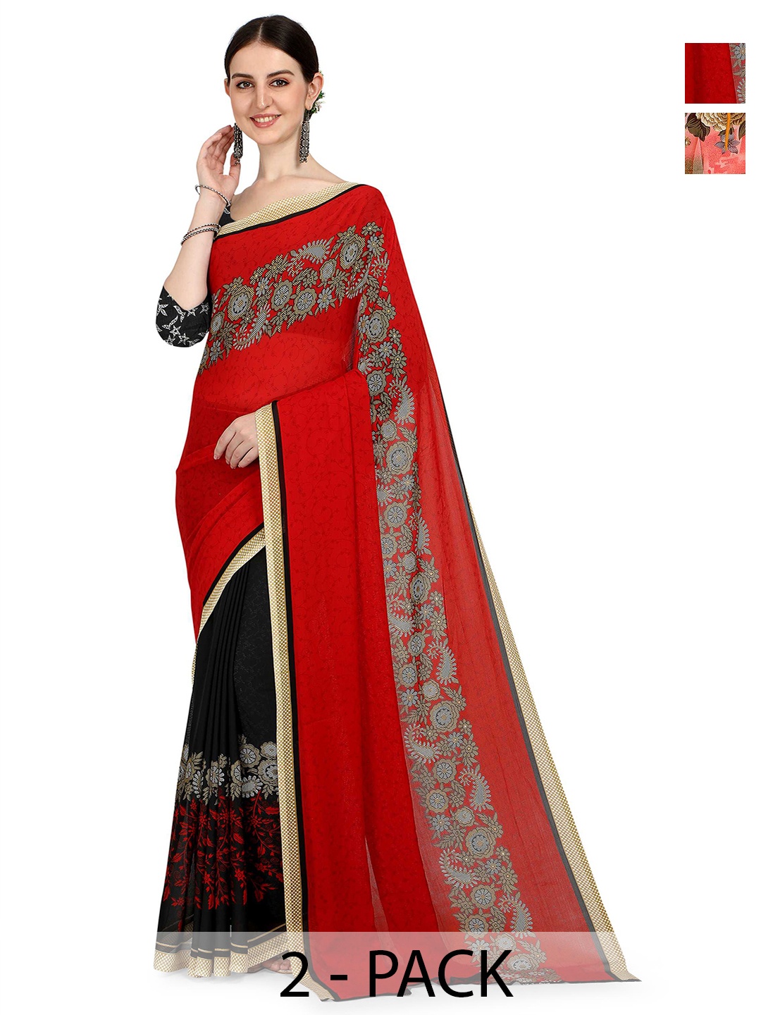 

ANAND SAREES Pack Of 2 Floral Saree, Pink