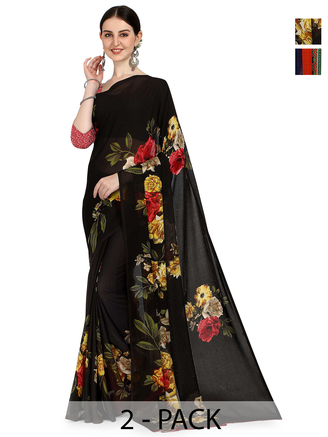 

ANAND SAREES Floral Poly Georgette Saree, Navy blue