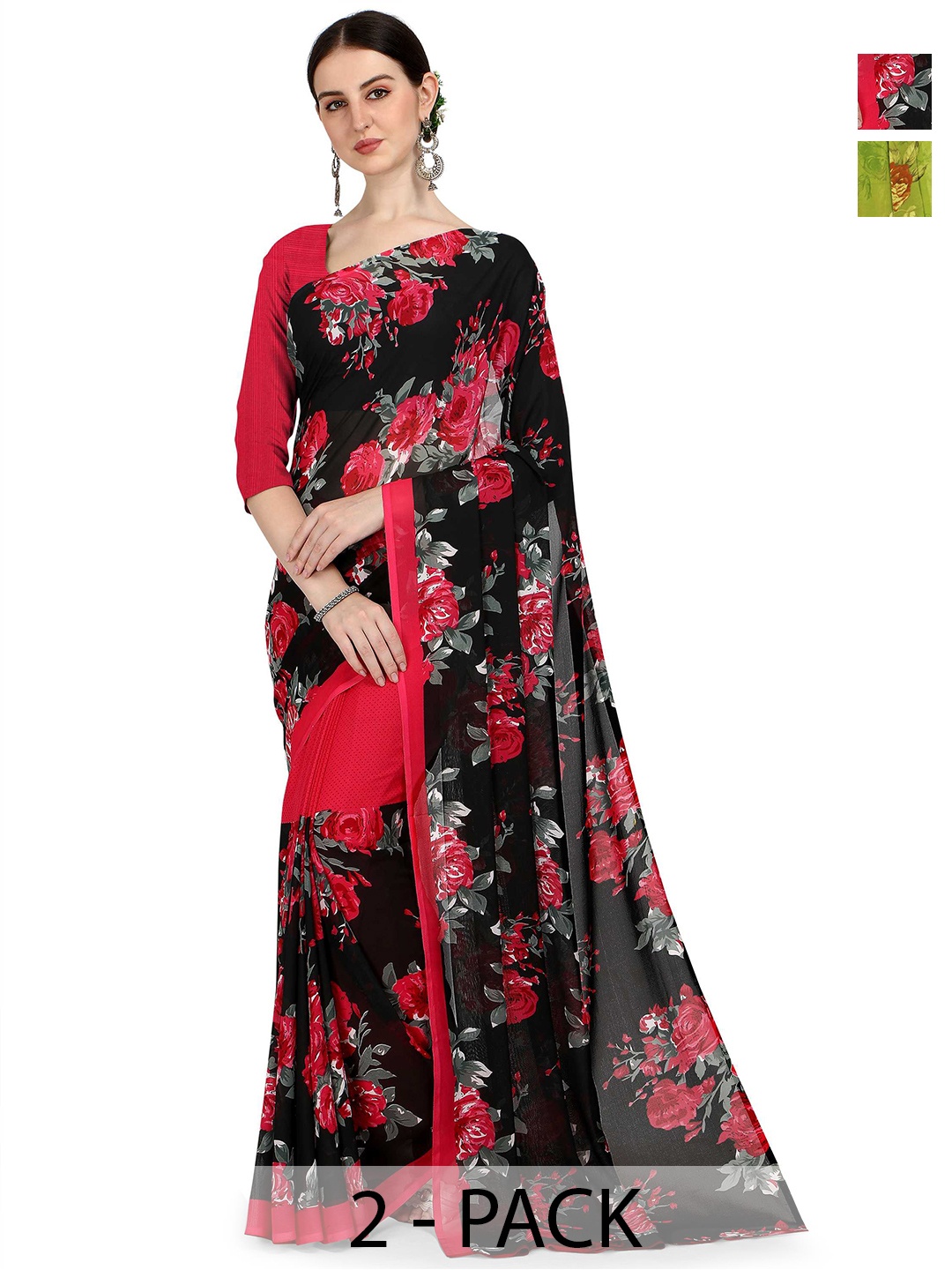 

ANAND SAREES Floral Poly Georgette Saree, Grey