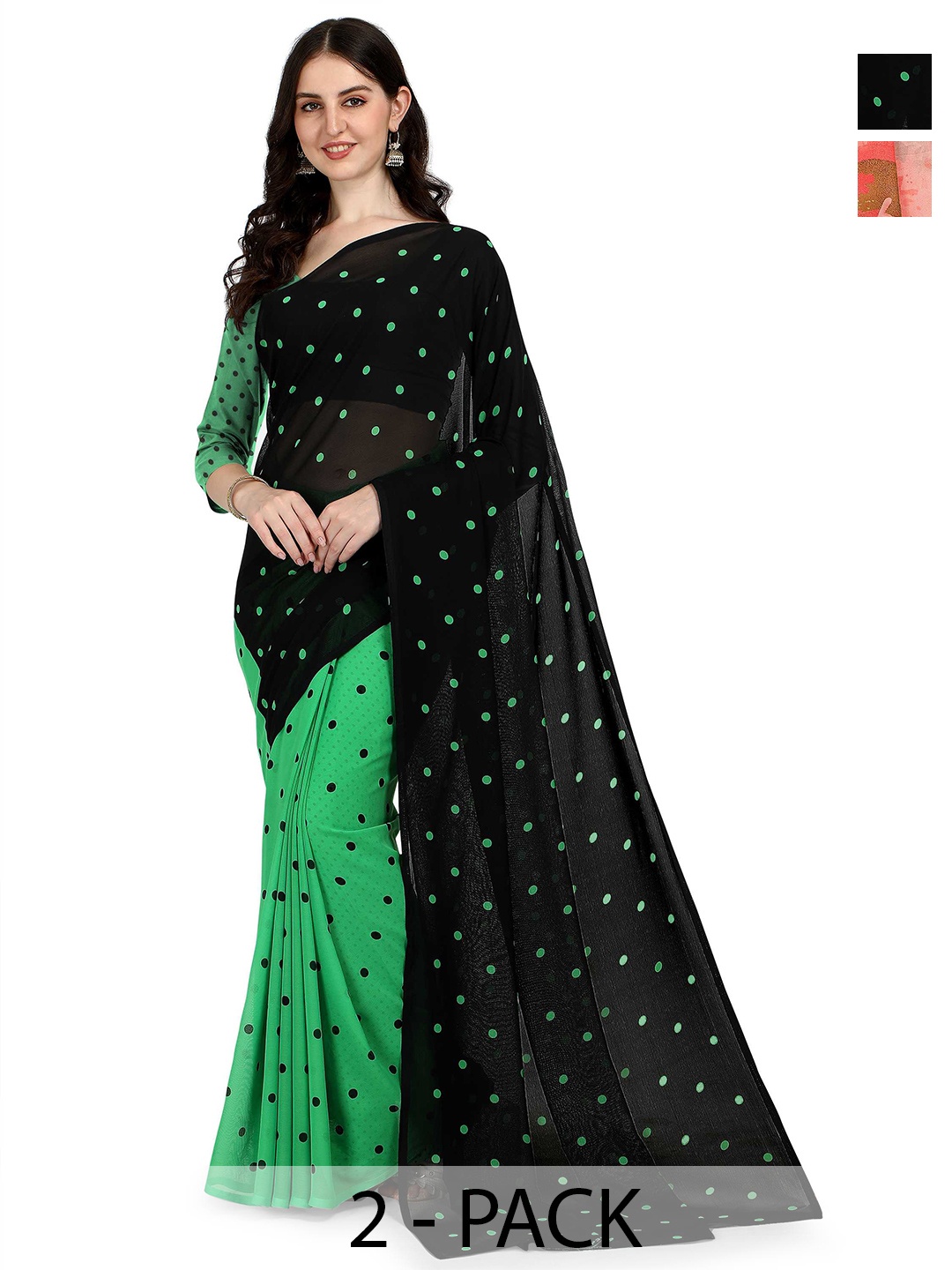 

ANAND SAREES Floral Saree Pack of 2, Peach