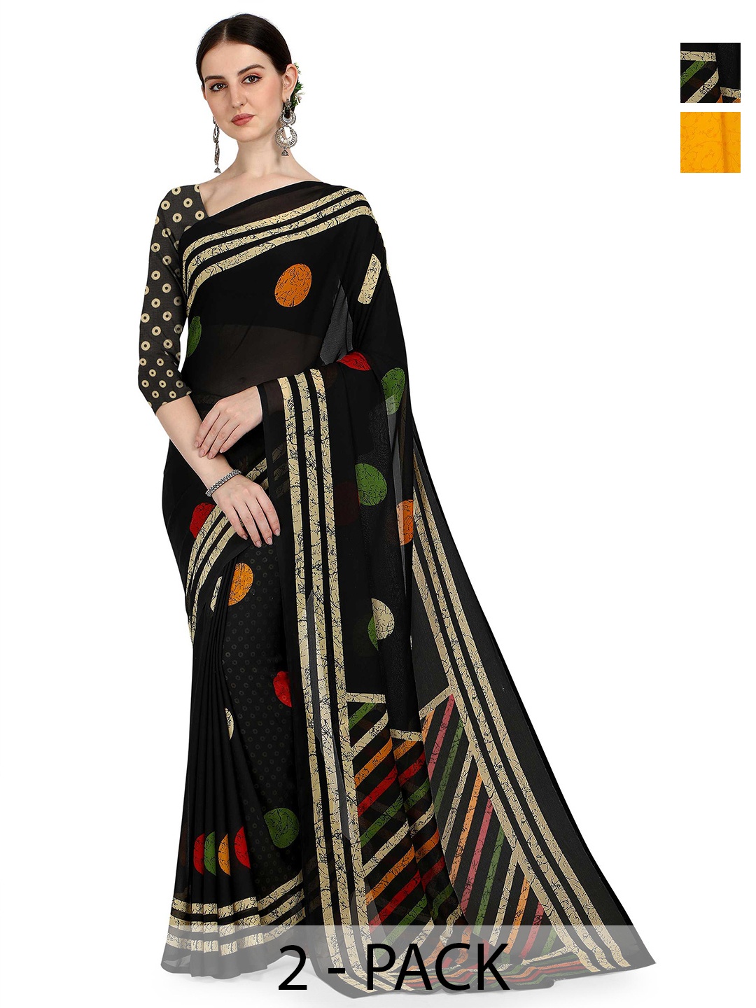

ANAND SAREES Pack of 2 Floral Saree, Black