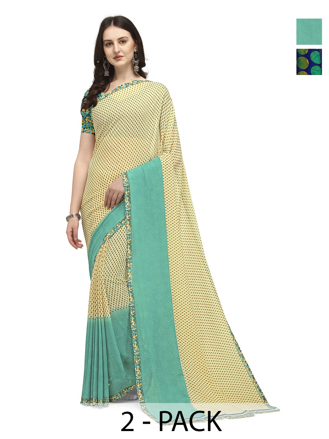 

ANAND SAREES Pack Of 2 Abstract Saree, Navy blue