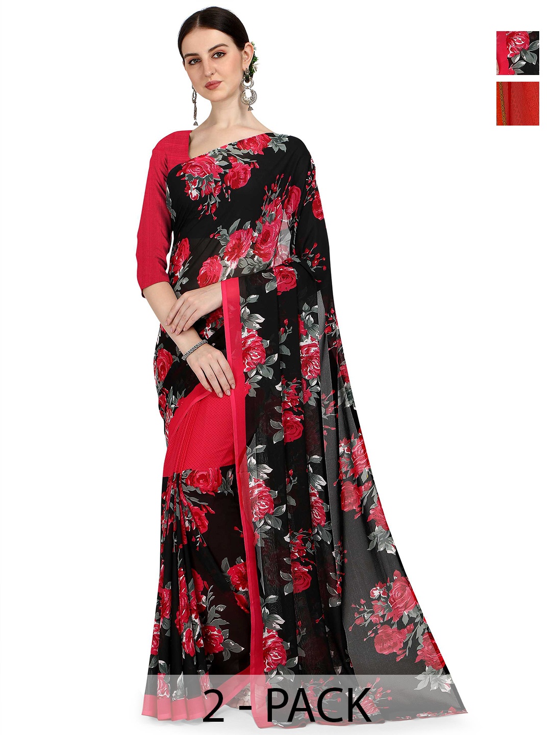 

ANAND SAREES Floral Saree Pack of 2, Red