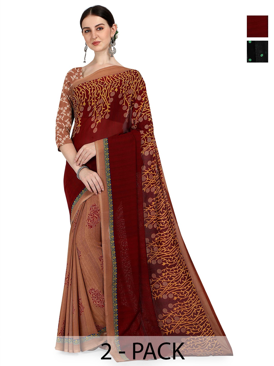 

ANAND SAREES Pack of 2 Polka Dot Saree, Black