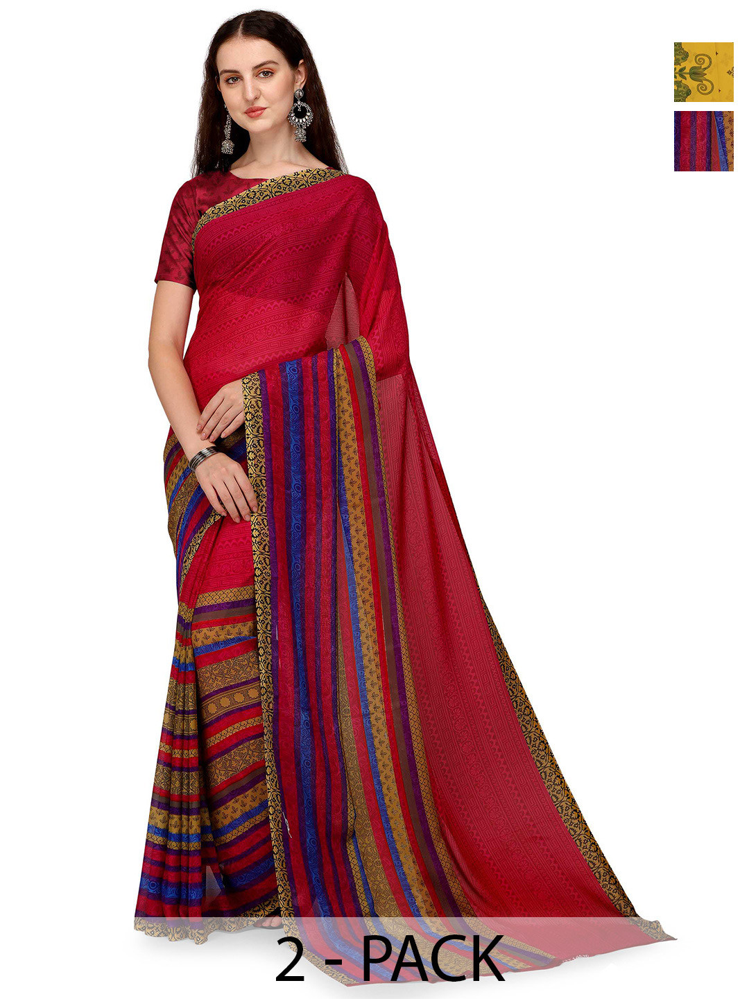 

ANAND SAREES Pack Of 2 Floral Saree, Red