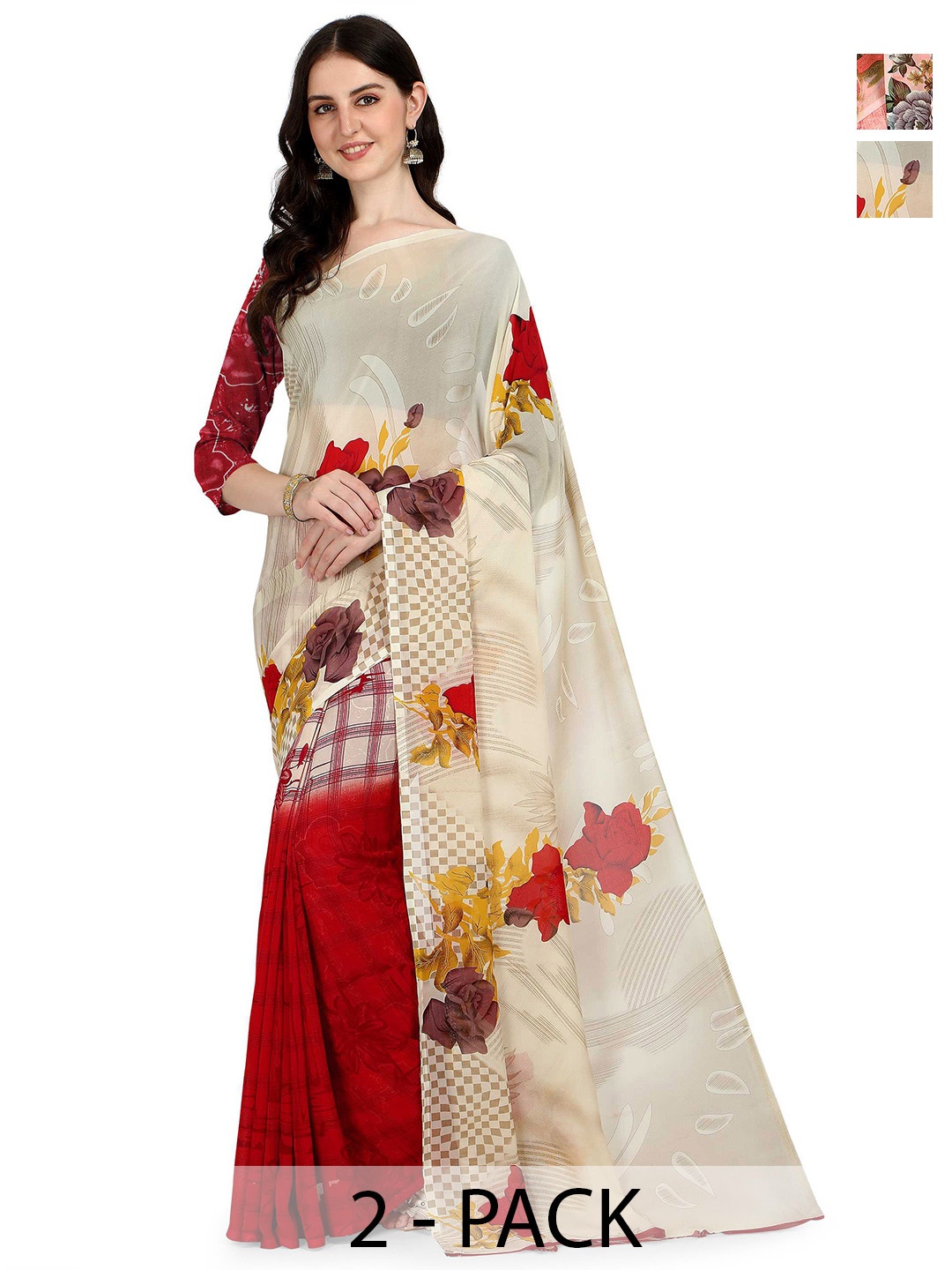 

ANAND SAREES Floral Poly Georgette Saree, Cream