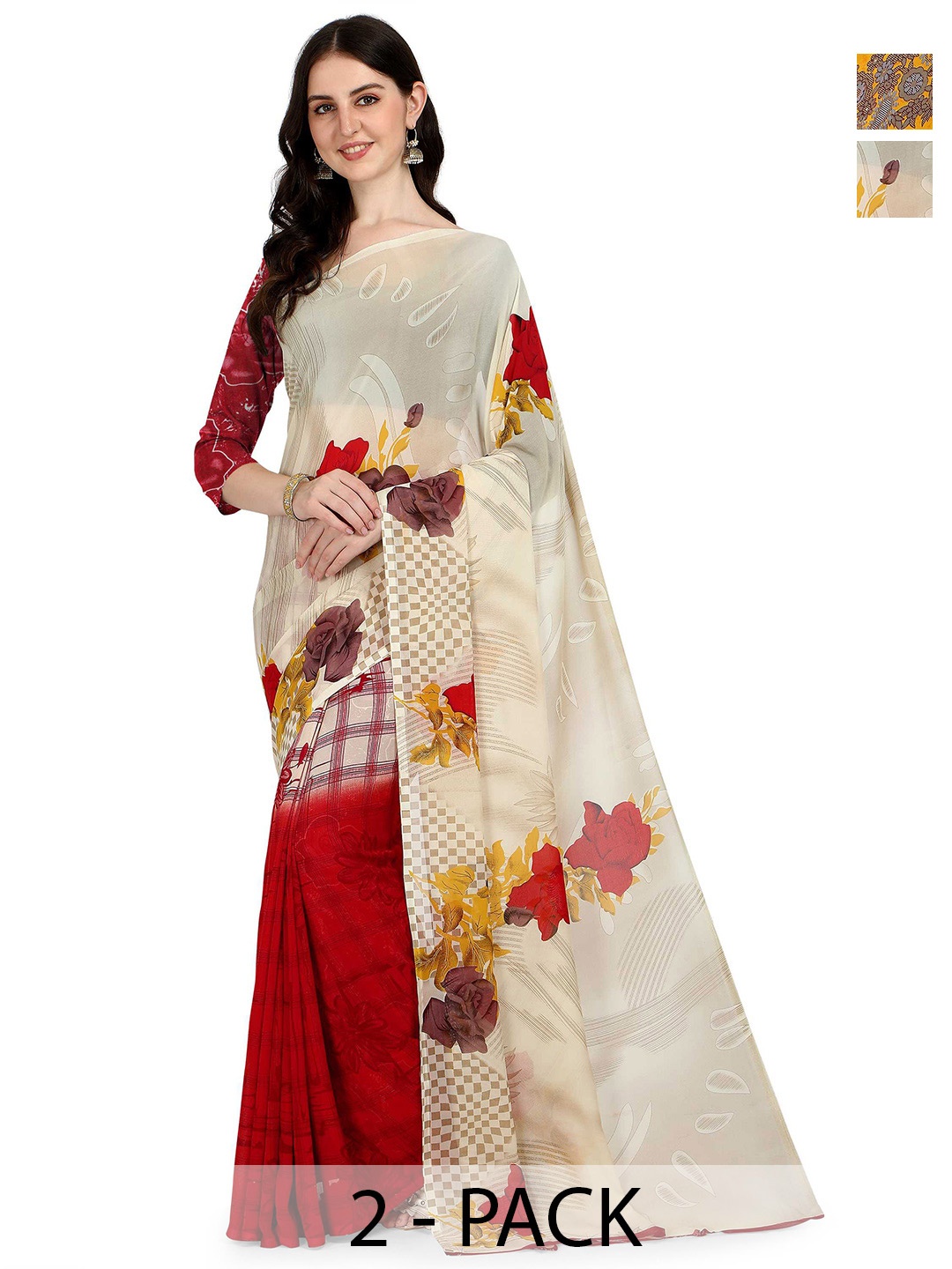 

ANAND SAREES Pack Of 2 Floral Saree, White