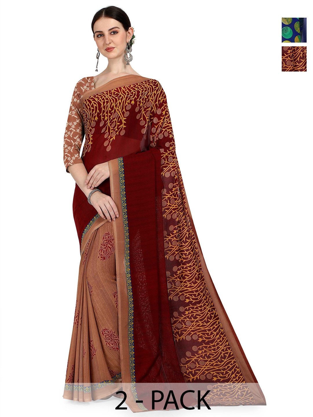 

ANAND SAREES Floral Saree Pack of 2, Maroon