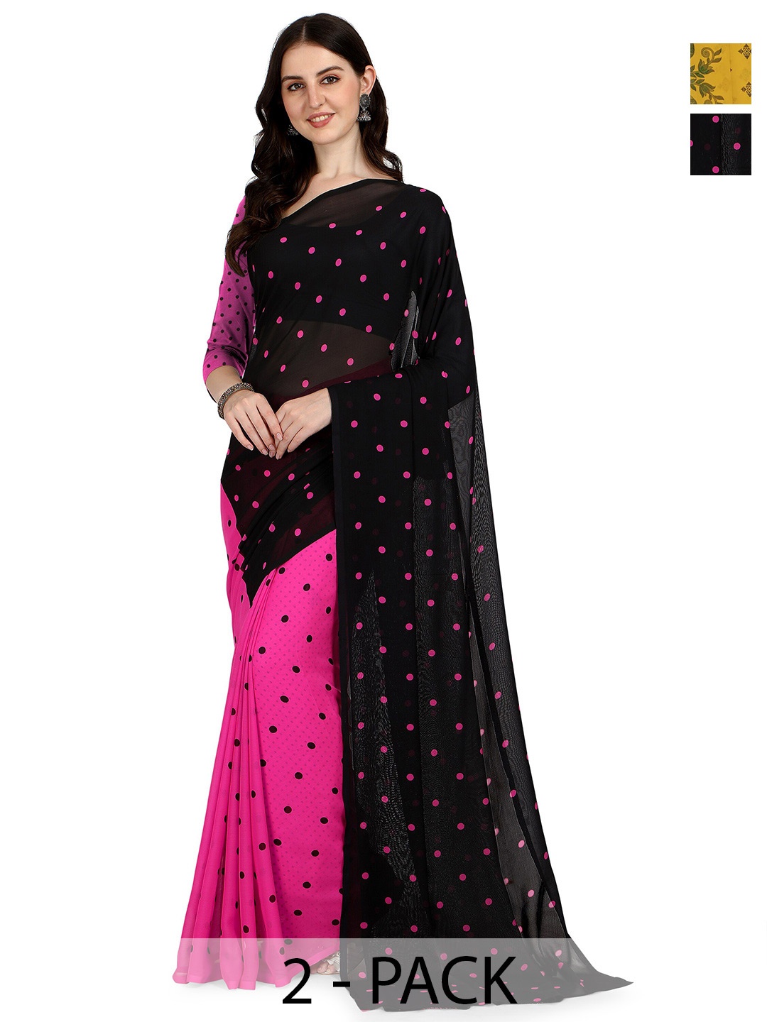 

ANAND SAREES Pack Of 2 Floral Half And Half Saree, Black