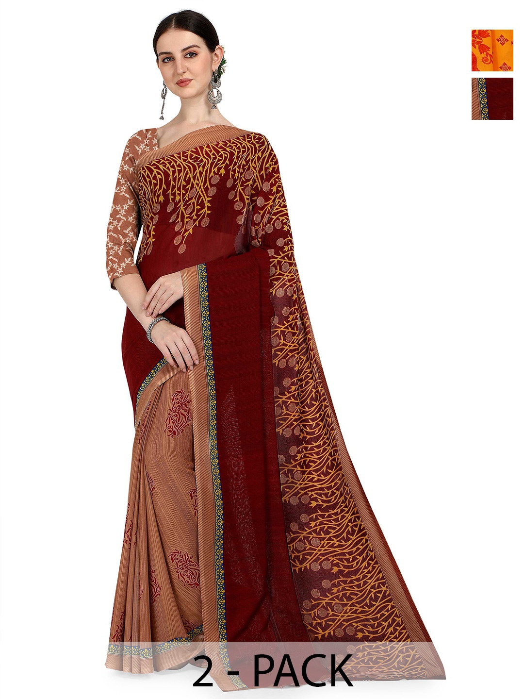 

ANAND SAREES Pack Of 2 Ethnic motifs Saree, Yellow
