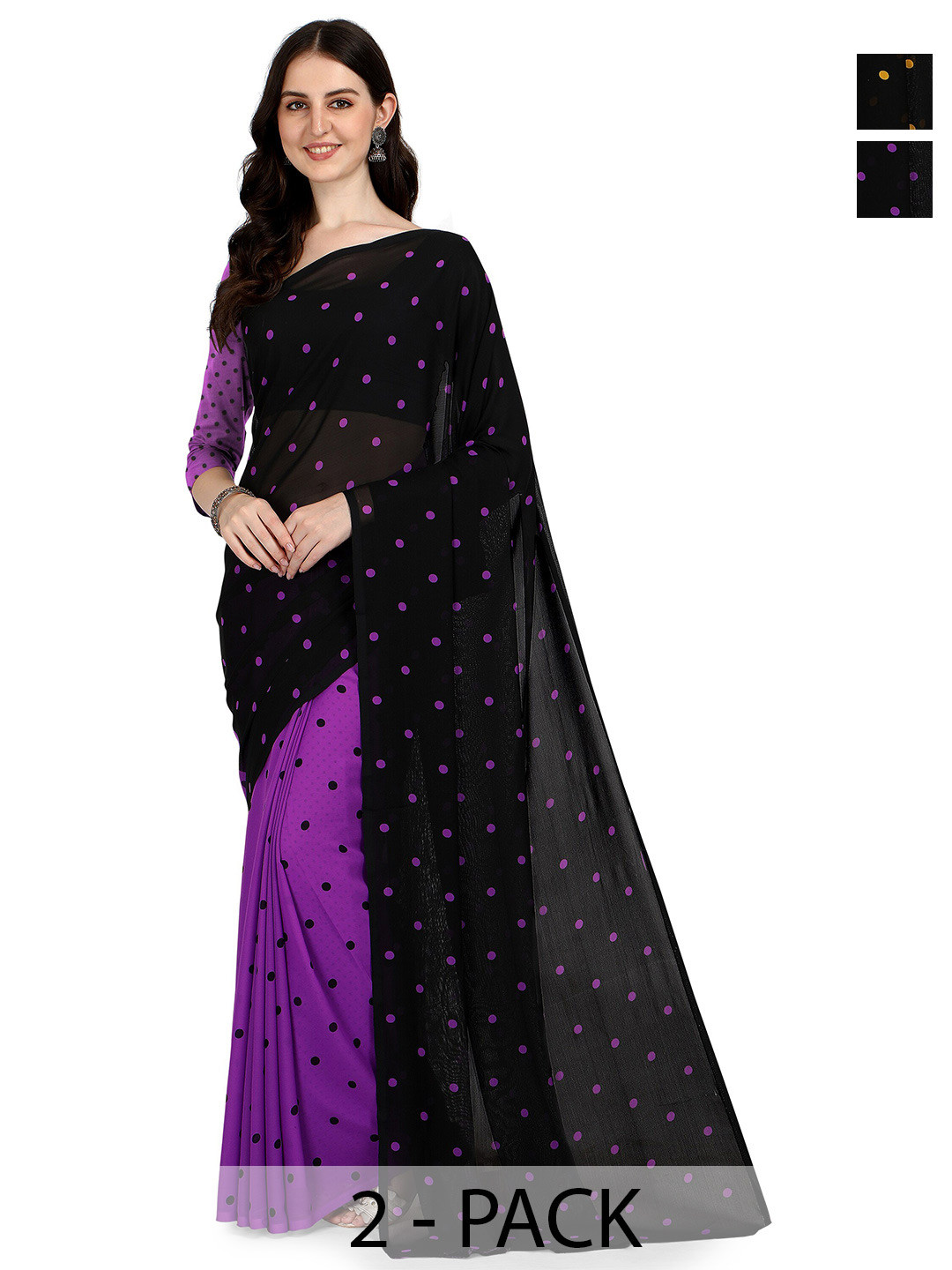 

ANAND SAREES Pack Of 2 Polka Dot Half and Half Saree, Black