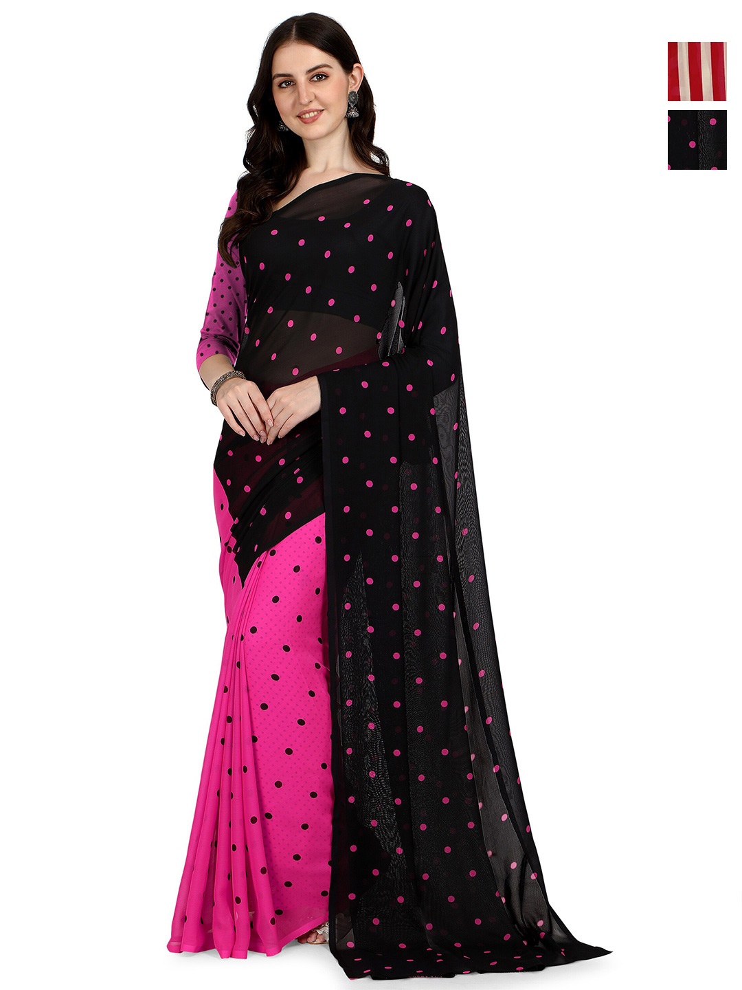 

ANAND SAREES Pack Of 2 Polka Dot Saree, Black