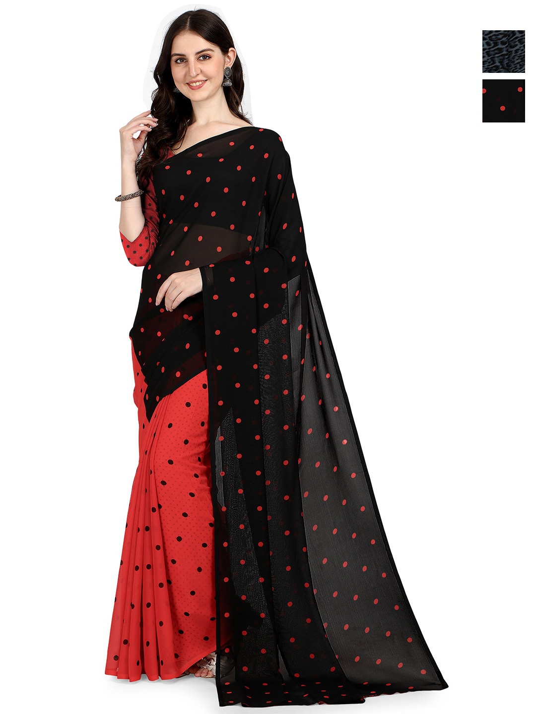 

ANAND SAREES Pack of 2 Polka Dot Saree, Red