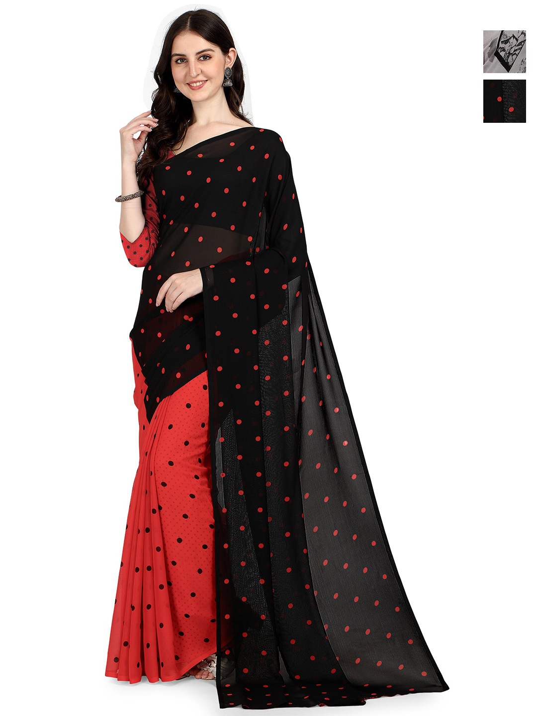 

ANAND SAREES Polka Dot Saree Pack of 2, Red