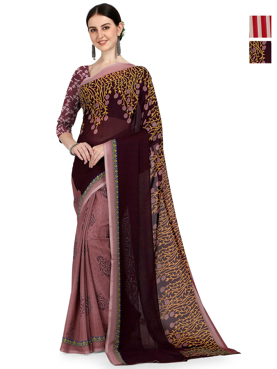

ANAND SAREES Striped 2-Pack Saree, Red