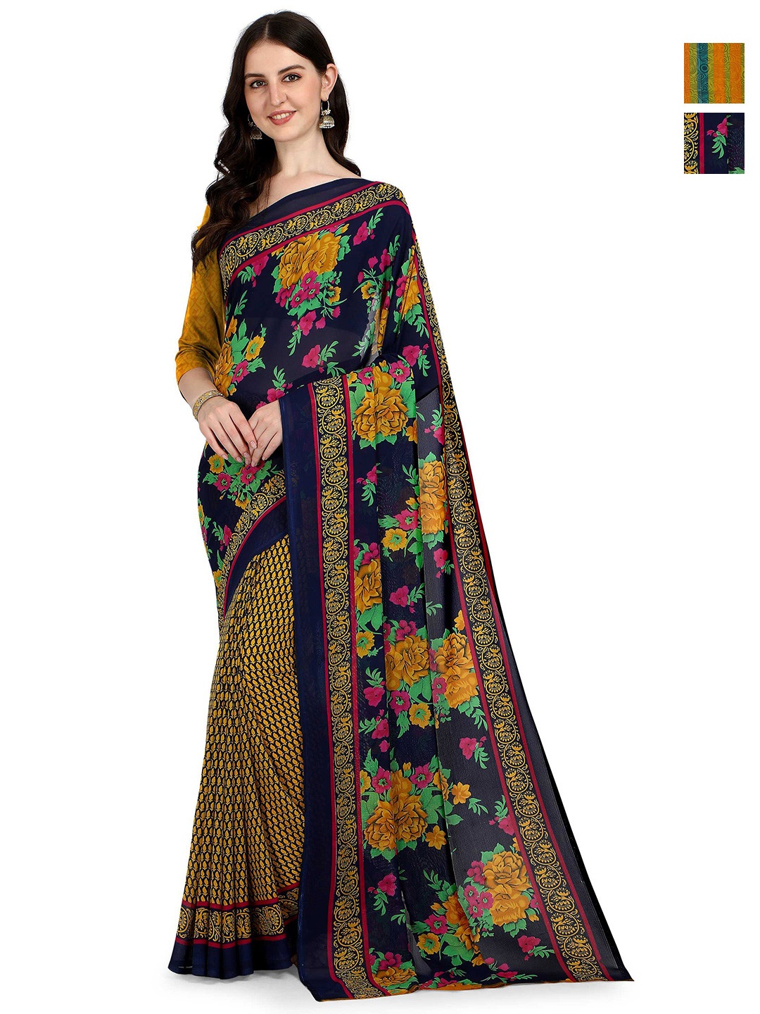 

ANAND SAREES Floral 2-Pack Saree, Navy blue