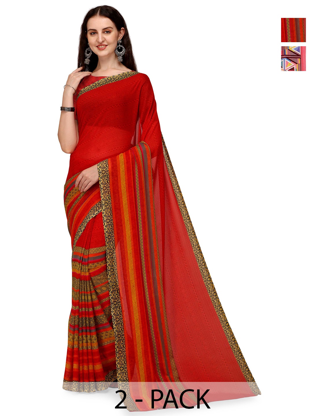 

ANAND SAREES Pack Of 2 Printed Saree, Red