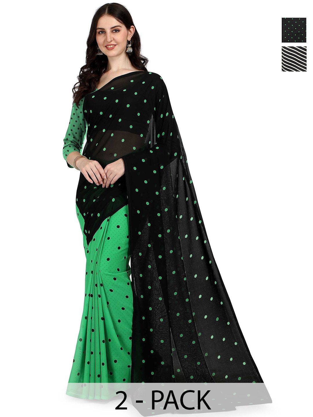 

ANAND SAREES Polka Dot 2-Pack Saree, Green
