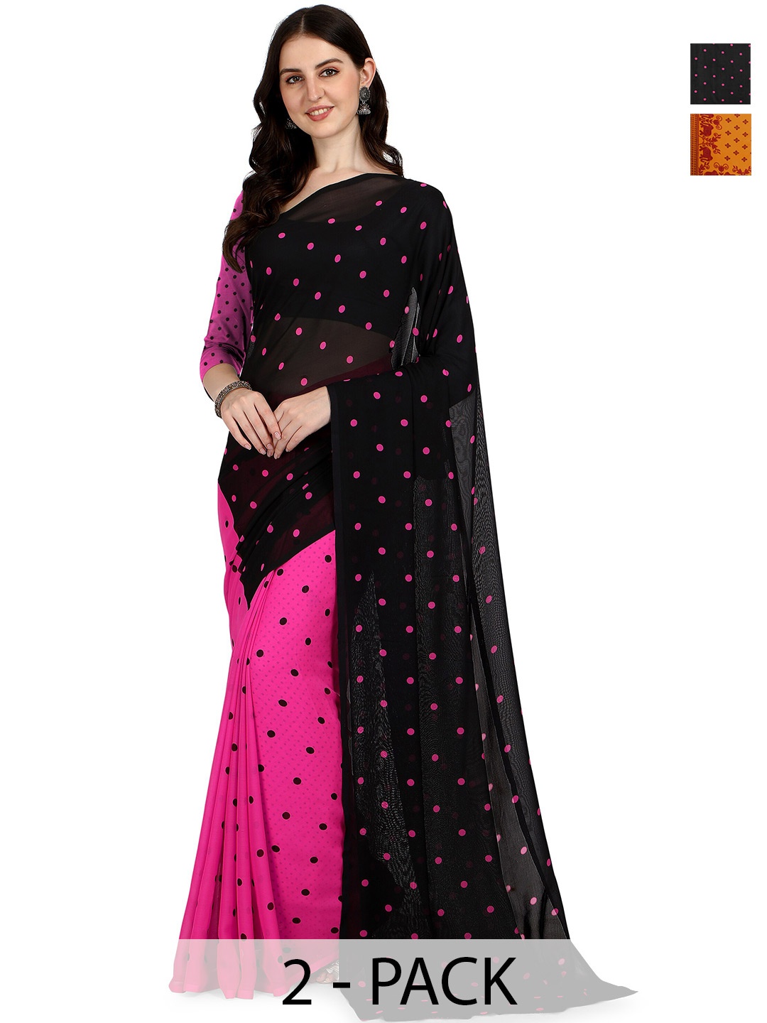 

ANAND SAREES Polka Dot Saree Pack of 2, Pink
