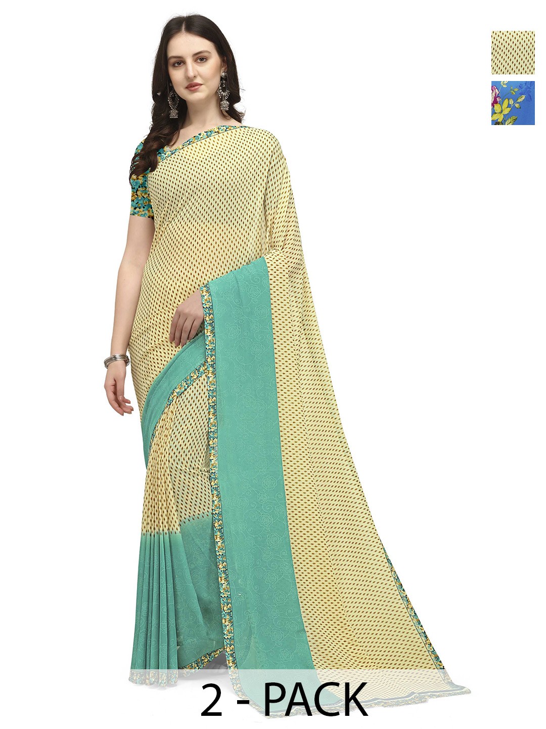 

ANAND SAREES Pack Of 2 Floral Saree, Blue