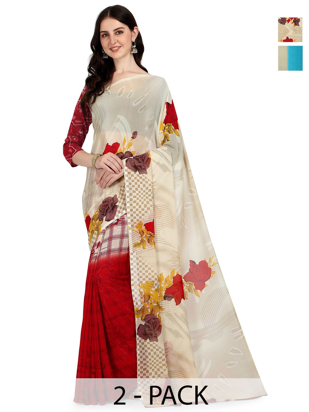 

ANAND SAREES Floral 2-Pack Saree, Cream