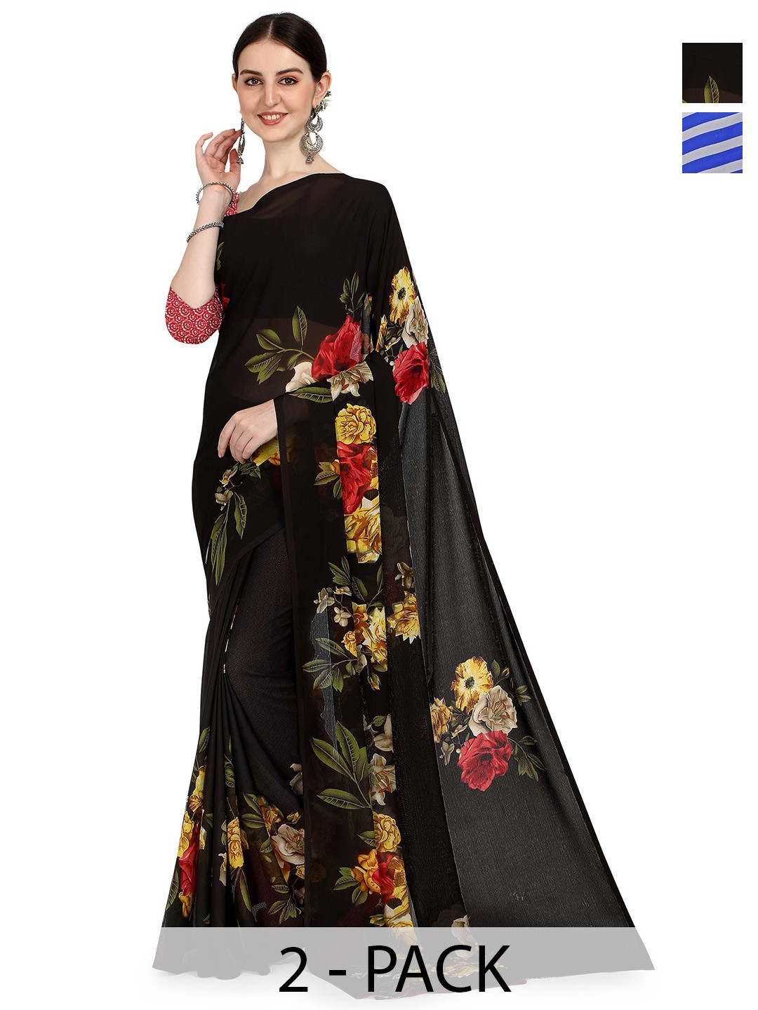 

ANAND SAREES Floral Poly Georgette Saree, Blue