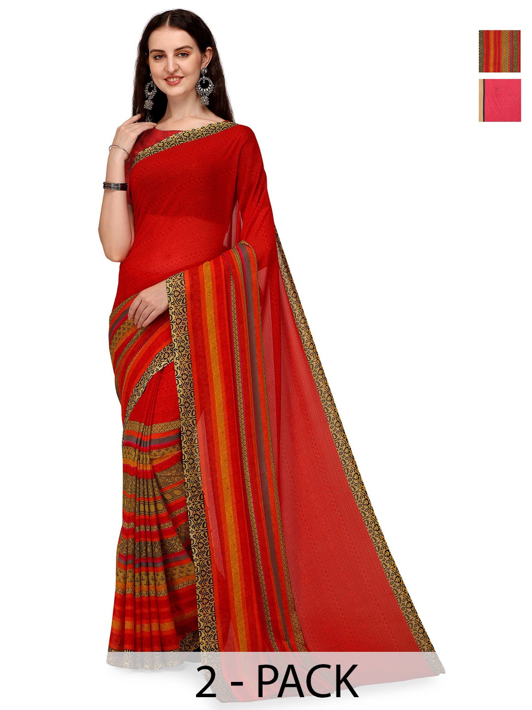 

ANAND SAREES Pack of 2 Floral Saree, Red