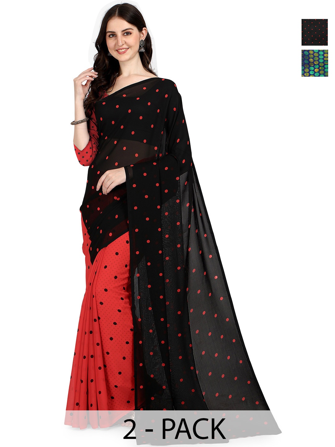 

ANAND SAREES Polka Dot Saree Pack of 2, Red