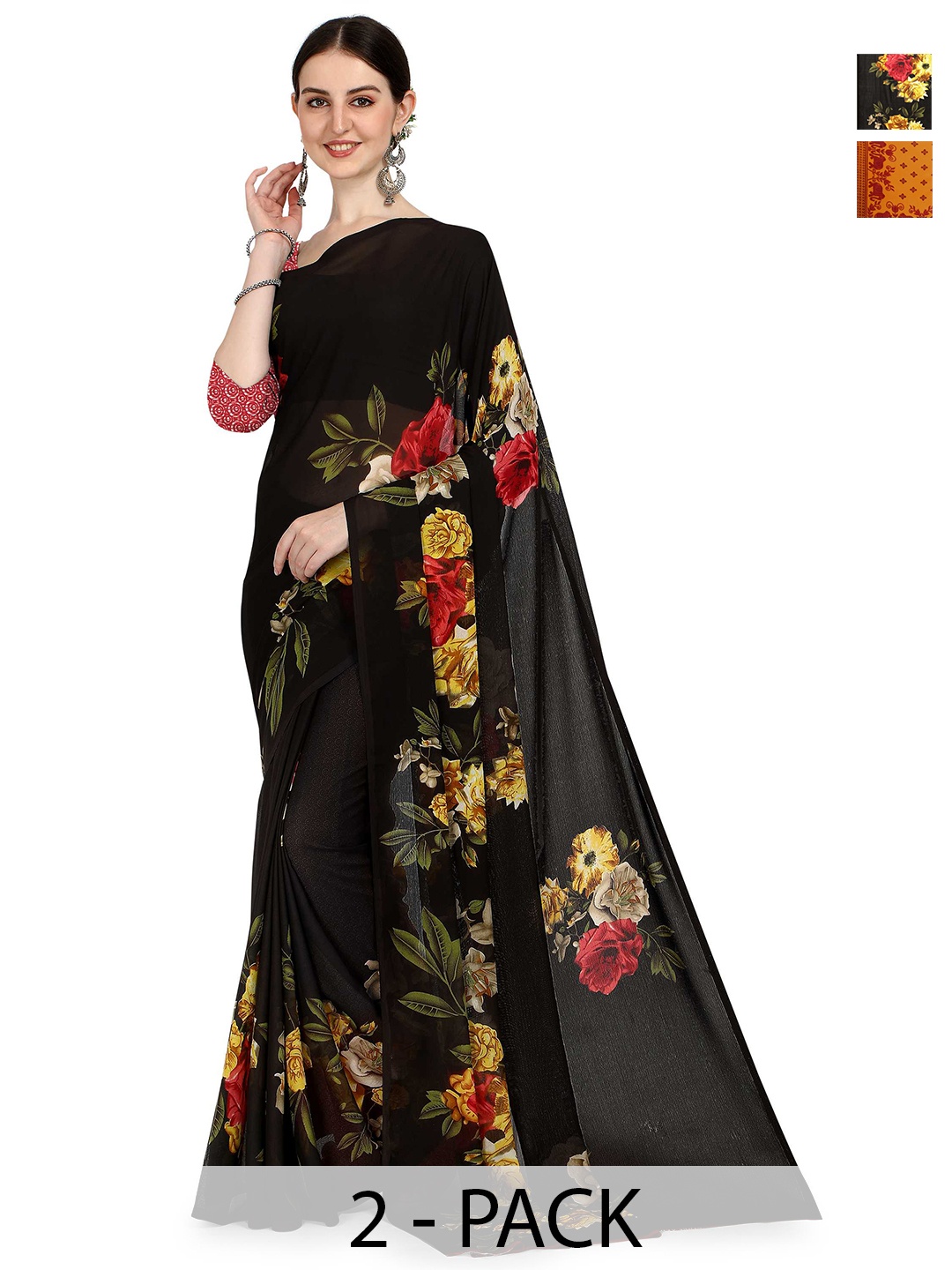 

ANAND SAREES Floral Poly Georgette Saree, Yellow