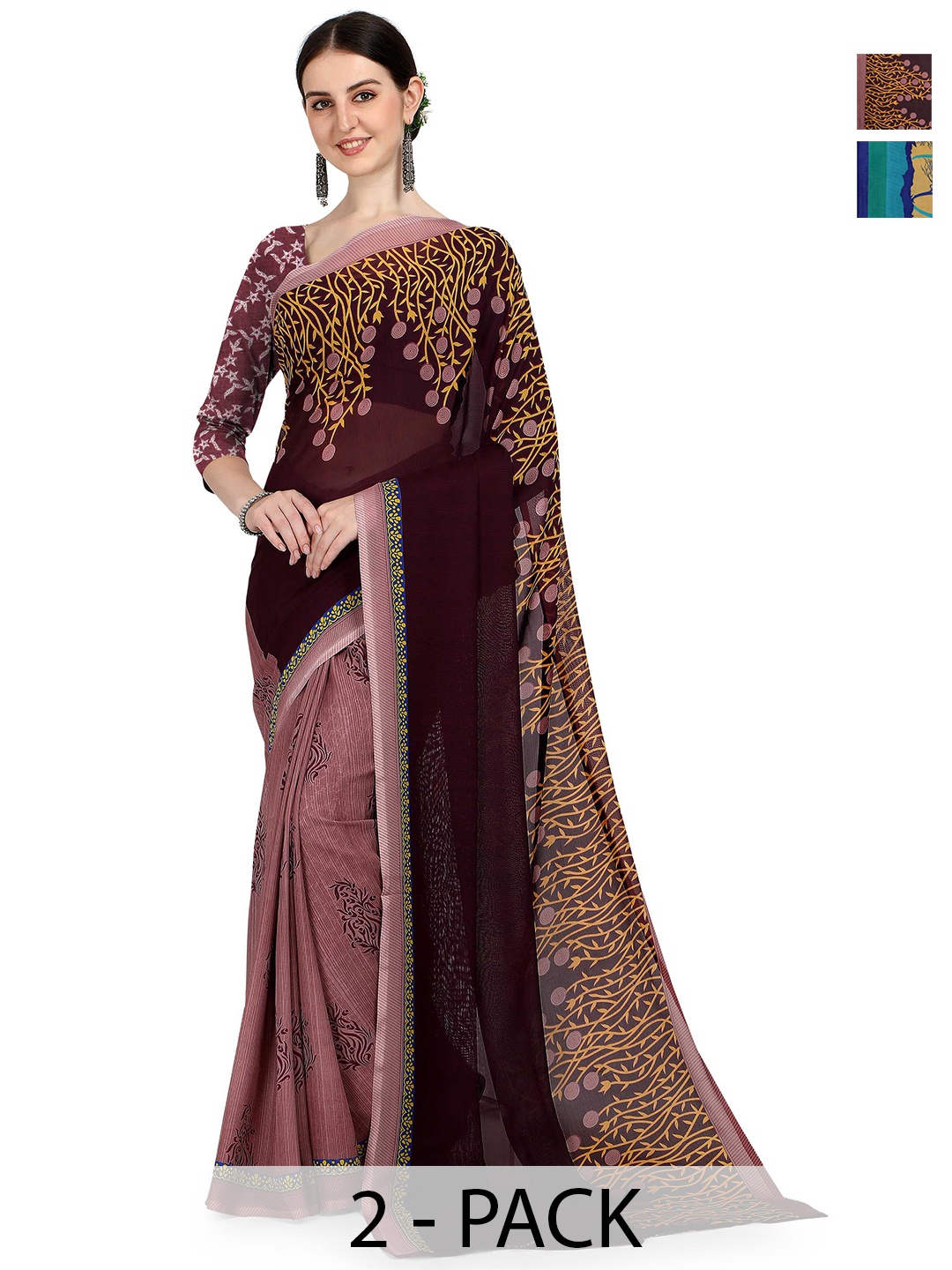 

ANAND SAREES Ethnic Motif 2-Pack Saree, Purple