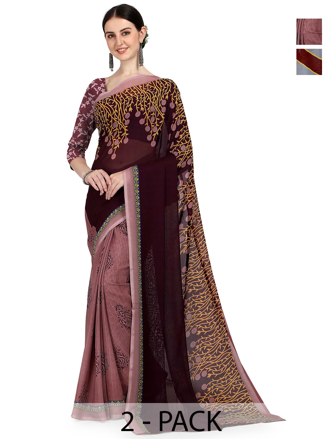 

ANAND SAREES Striped Poly Georgette Saree, Grey