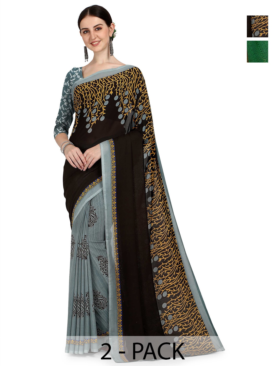 

ANAND SAREES Floral Saree Pack of 2, Grey