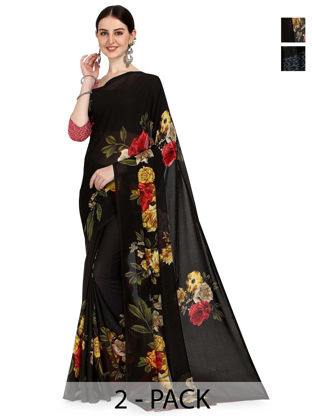 

ANAND SAREES Floral Poly Georgette Saree, Black