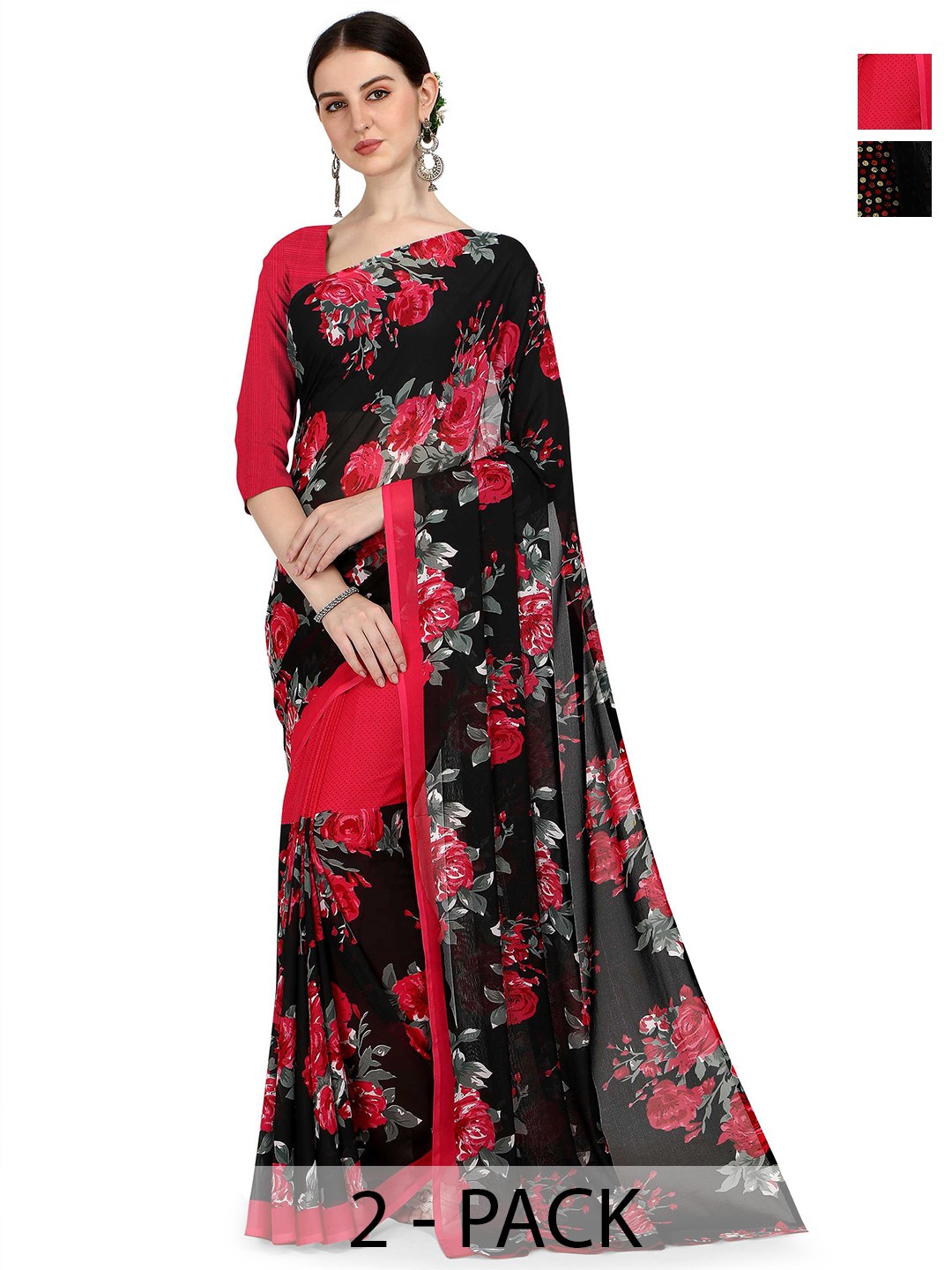 

ANAND SAREES Pack of 2 Floral Saree, Pink
