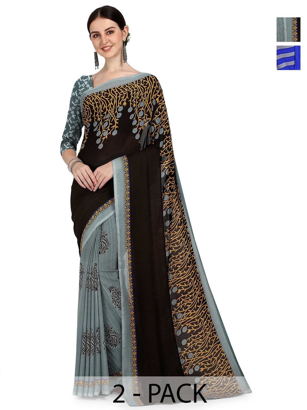 

ANAND SAREES Striped 2-Pack Saree, Blue