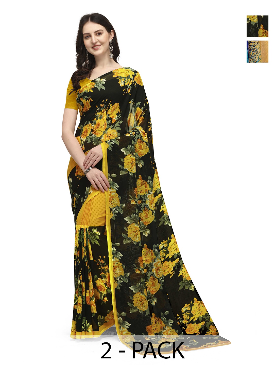 

ANAND SAREES Floral 2-Pack Saree, Yellow