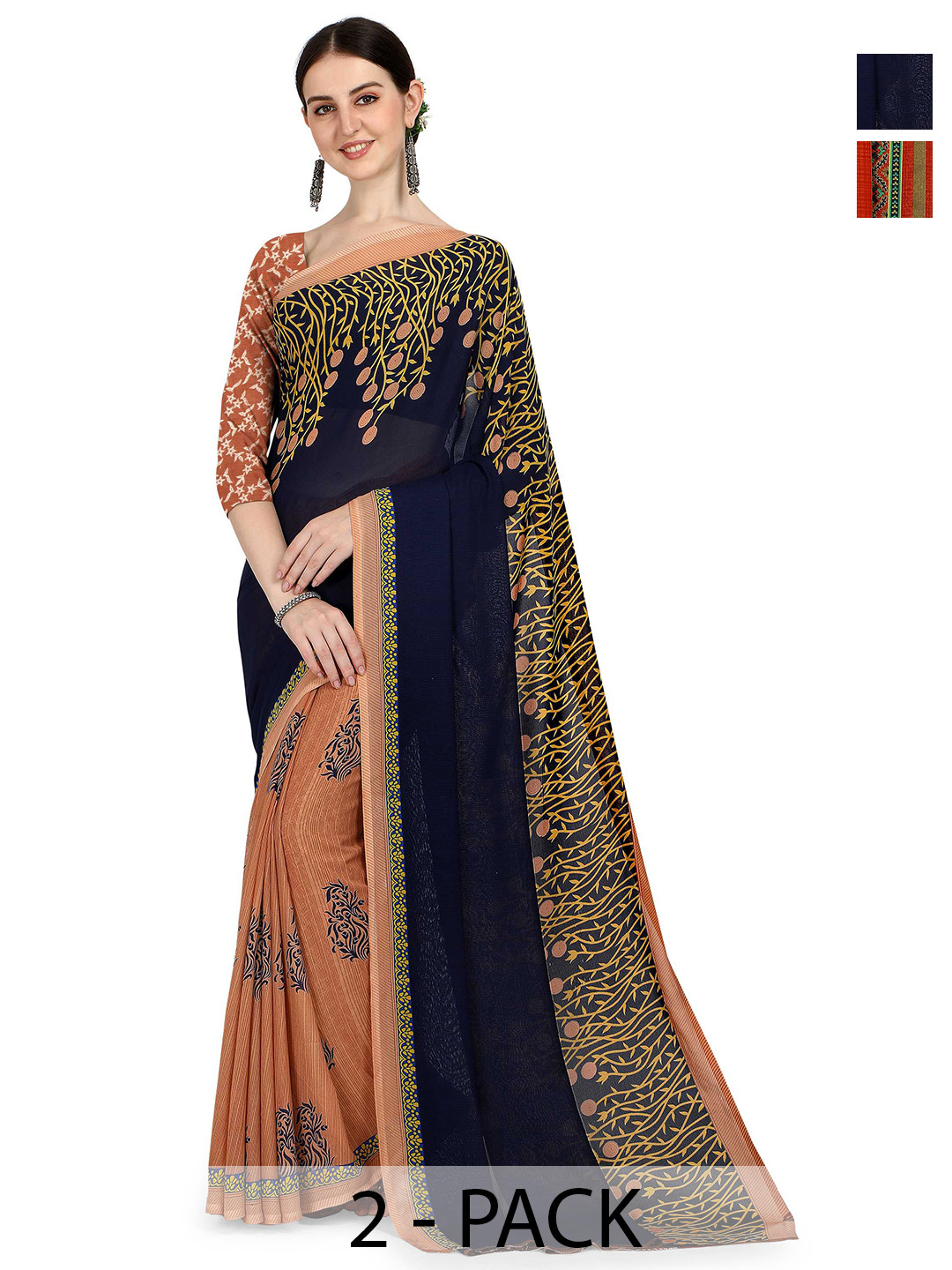 

ANAND SAREES Pack of 2 Ething Motifs Saree, Red