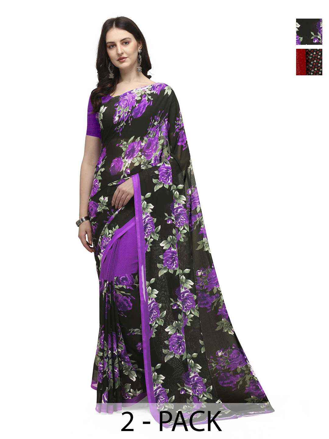 

ANAND SAREES Floral Saree Pack of 2, Black